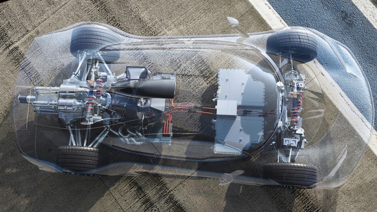 Derived directly from Formula 1, the highly integrated and intelligently networked power unit comprises one turbocharged 1600cc internal combustion engine and four electric motors