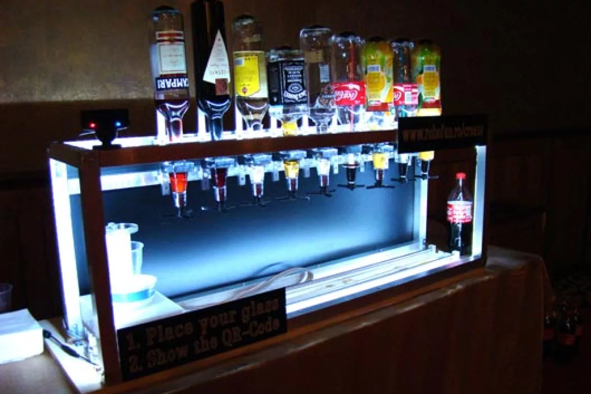 The Social Drink Machine is a robotic bartender that takes your order via Facebook or Twitter apps on your mobile phone