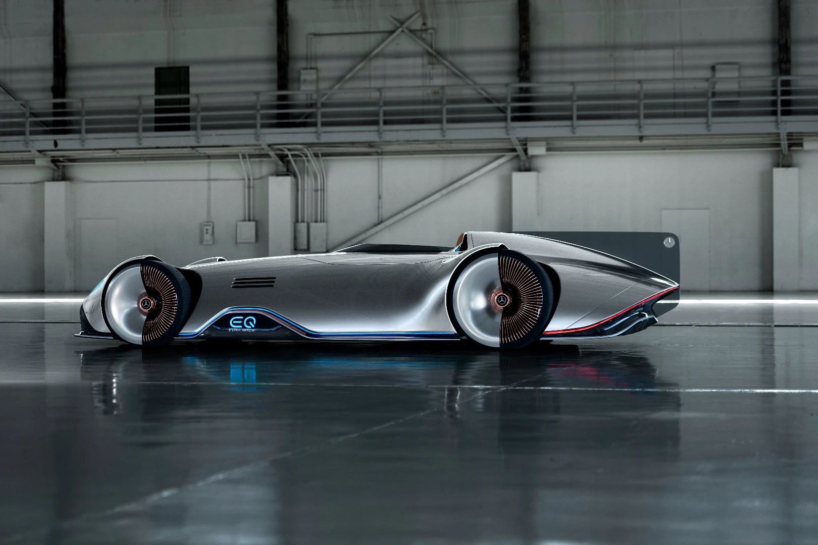 Side on look at the single seater Vision EQ Silver Arrow concept