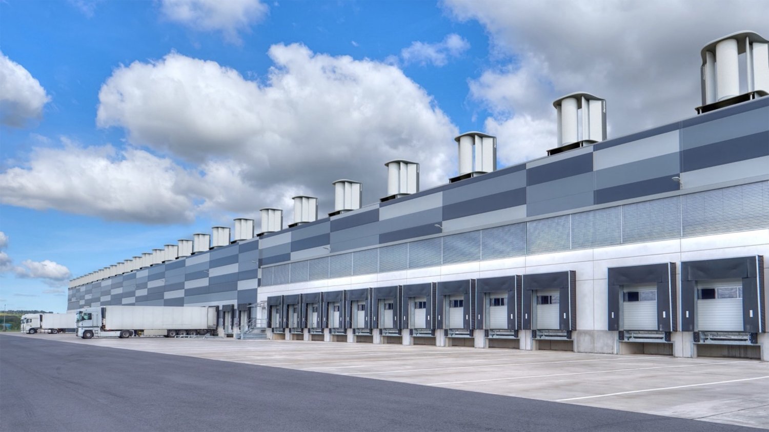 (Rendered image) Many Aeromine units can be run together, with proper spacing, and there's plenty of rooftop left for solar panels to run a hybrid system