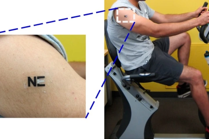 The lactate-monitoring biosensor tattoo on one of the test subjects