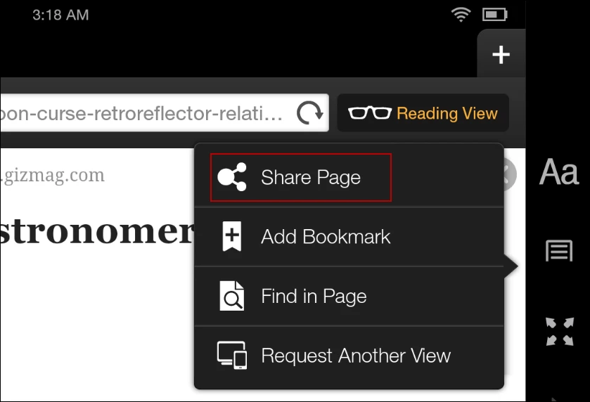 To print a webpage start by selecting Share Page