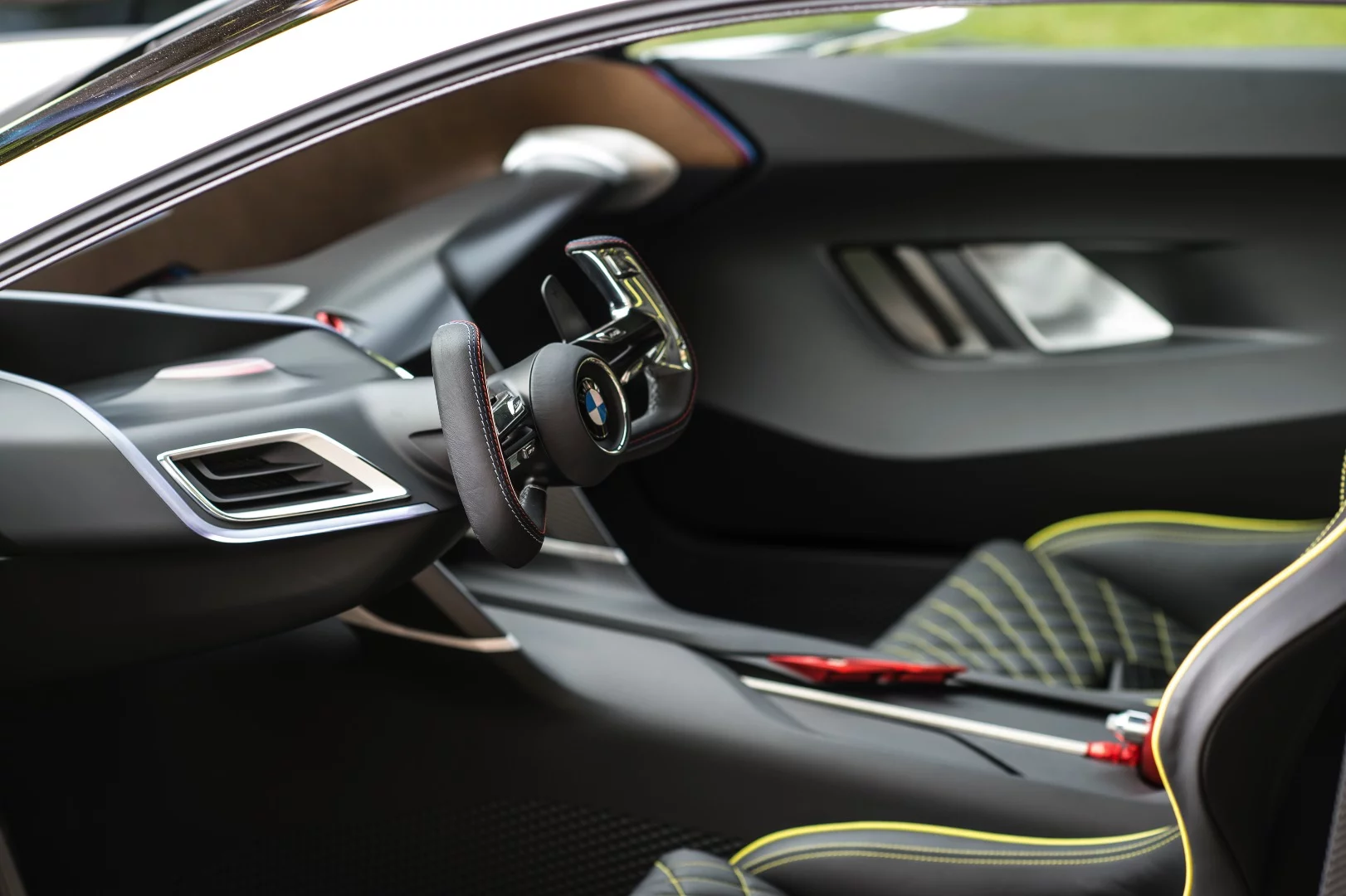 The interior of BMW's CSL Hommage concept, the BMW Design Team’s tribute to the 3.0 CSL, a timeless classic and iconic BMW Coupé from the 1970s.