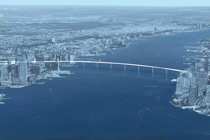 A proposal calls for a pedestrian bridge with cycle paths that measures a shade under a mile (1.5 km) in length