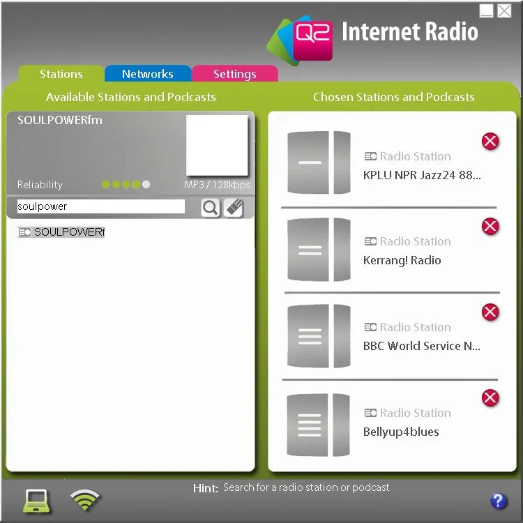 After adding your home network via the Networks tab, you can assign your favorite stations to the four available sides of the cube
