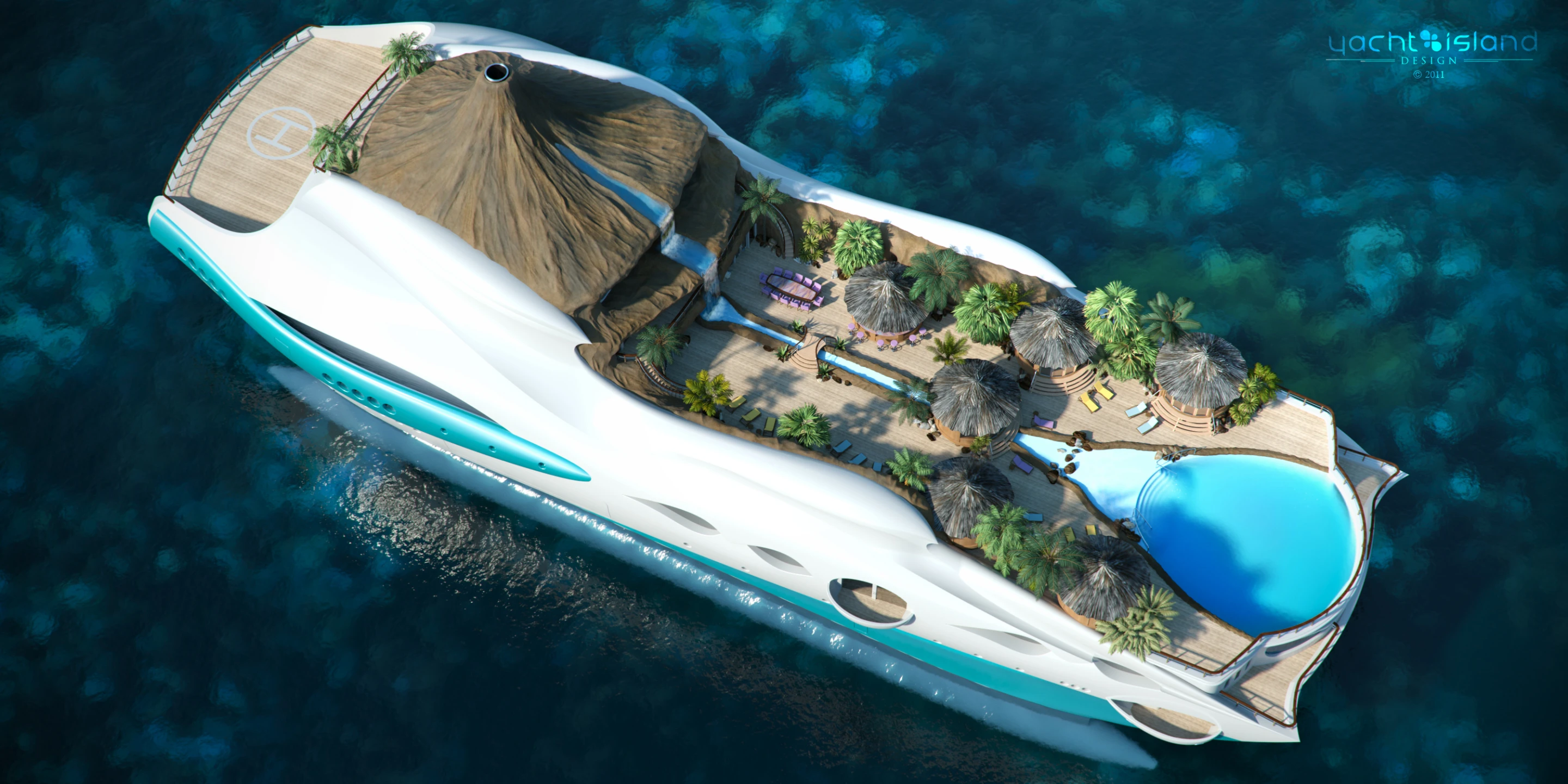 Yacht Island Design's "Tropical Island Paradise", is a 90 metre island with a top speed of 15 knots