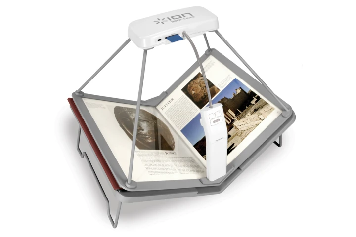 The Book Saver Book Scanner from Ion Audio can scan a 200-page paper book and convert it into e-Reader format in just 15 minutes