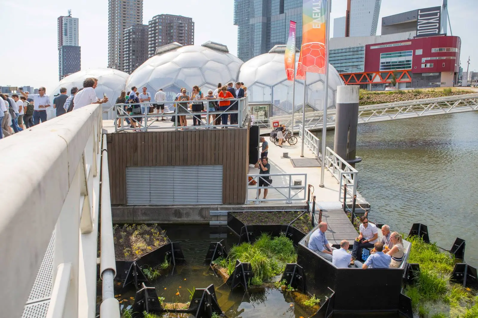 The Recycle Park's floating blocks are made from waste plastic recovered from the port and rivers