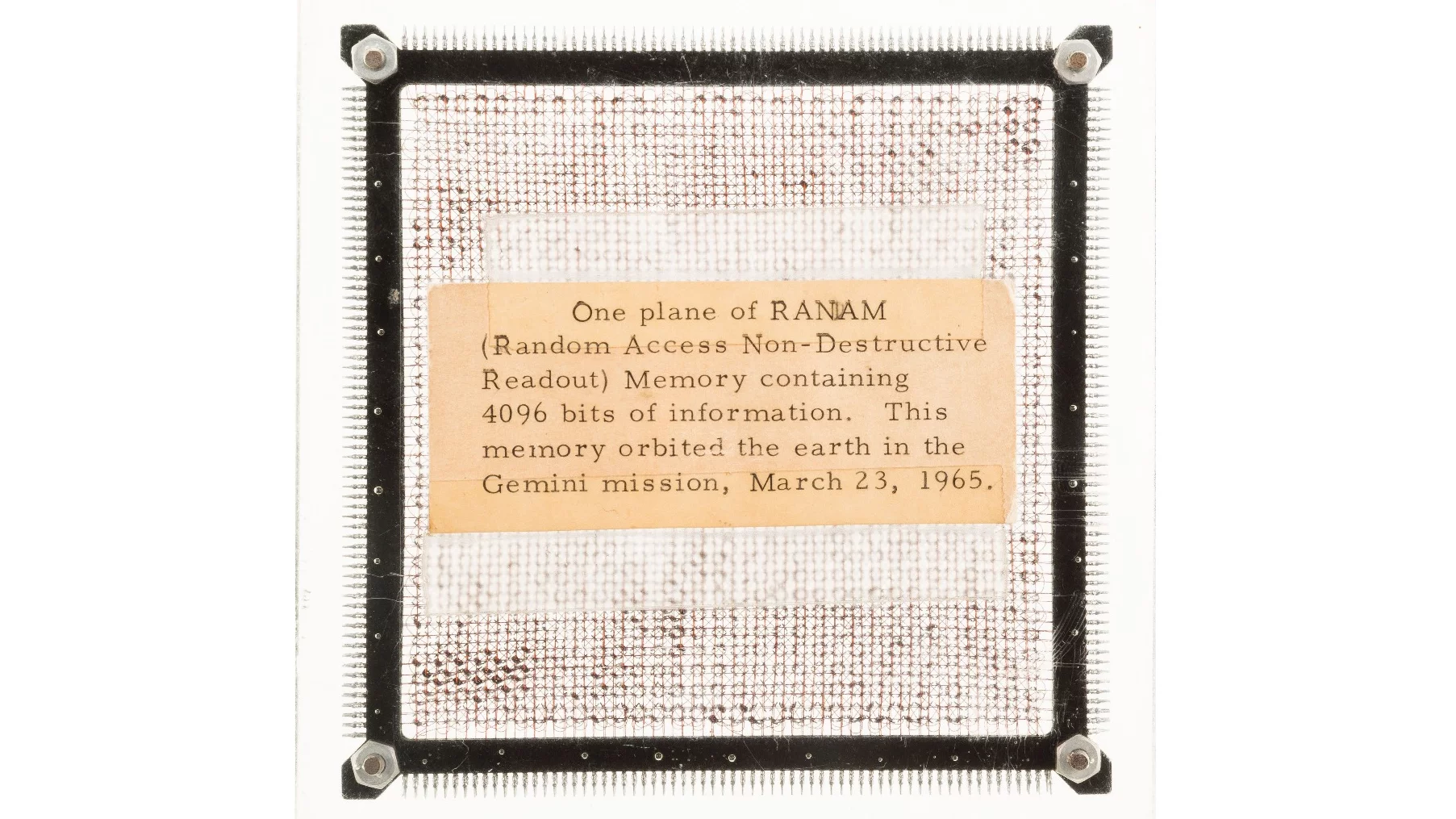 The memory core was part of the on-board computer for the Gemini 3 mission