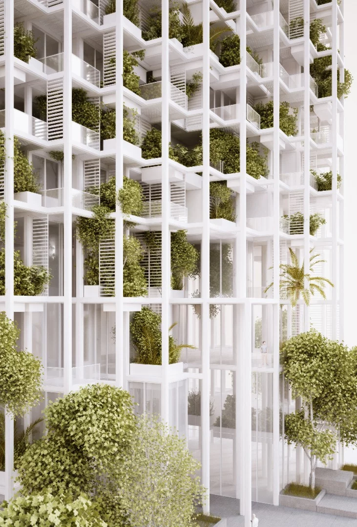 The planting will provude greenery for the building, soften its square look and help to purify the air