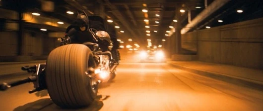 A scene from "The Dark Knight" with Batman in the saddle. Watch out Valentino!