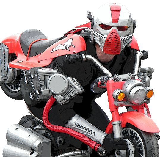 Drew Beaumier, dressed up as a motorcycle