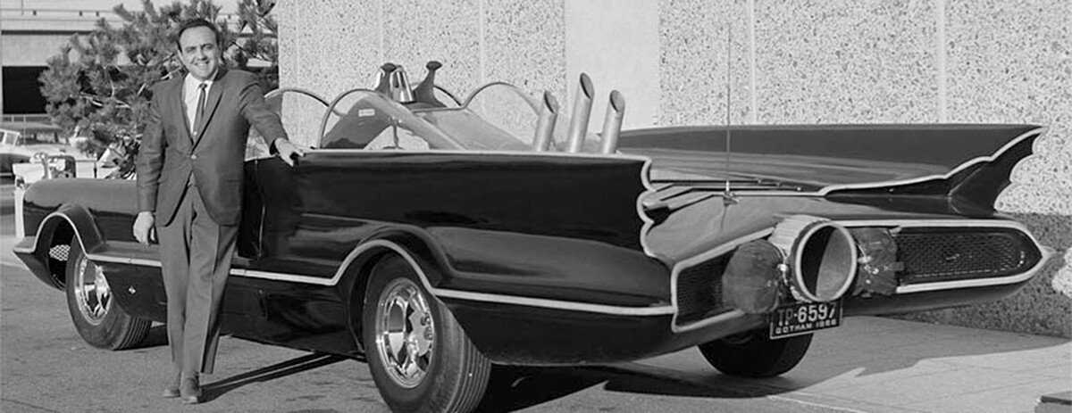 George Barris and the original Batmobile circa 1966. Image: Barris Kustom