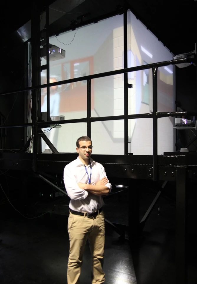 The University of Montreal's Massil Benbouriche, in front of the VR vault