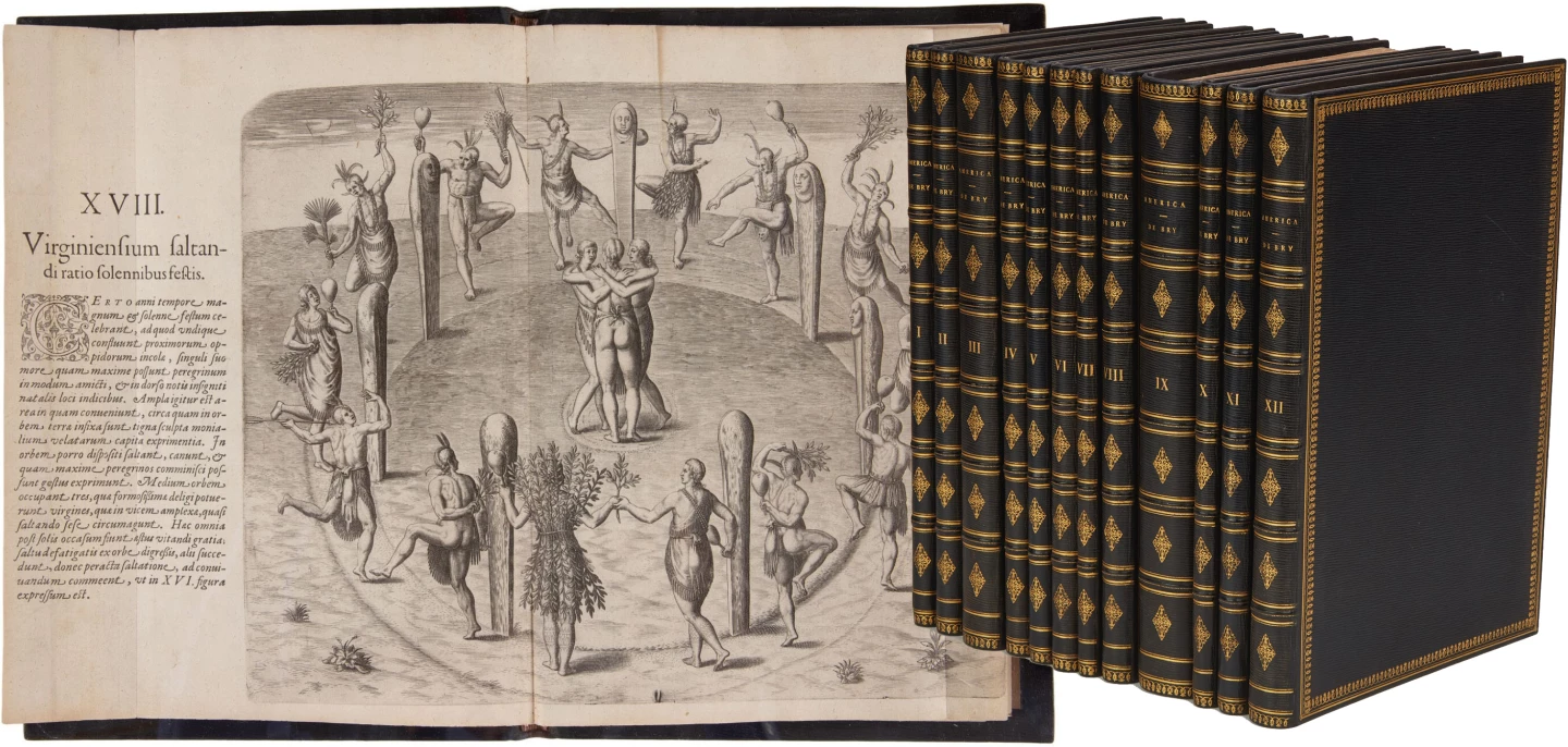 This copy of "Les Grands Voyages" (1590-1624) by Theodor, Johann Theodor and Johann Israel de Bry was sold for $138,600 at Sotheby's on 13 April 2021
