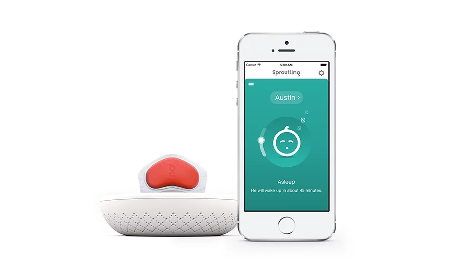 The Sproutling band, wireless charger and room monitor, and smart phone app work together to turn data into useful information