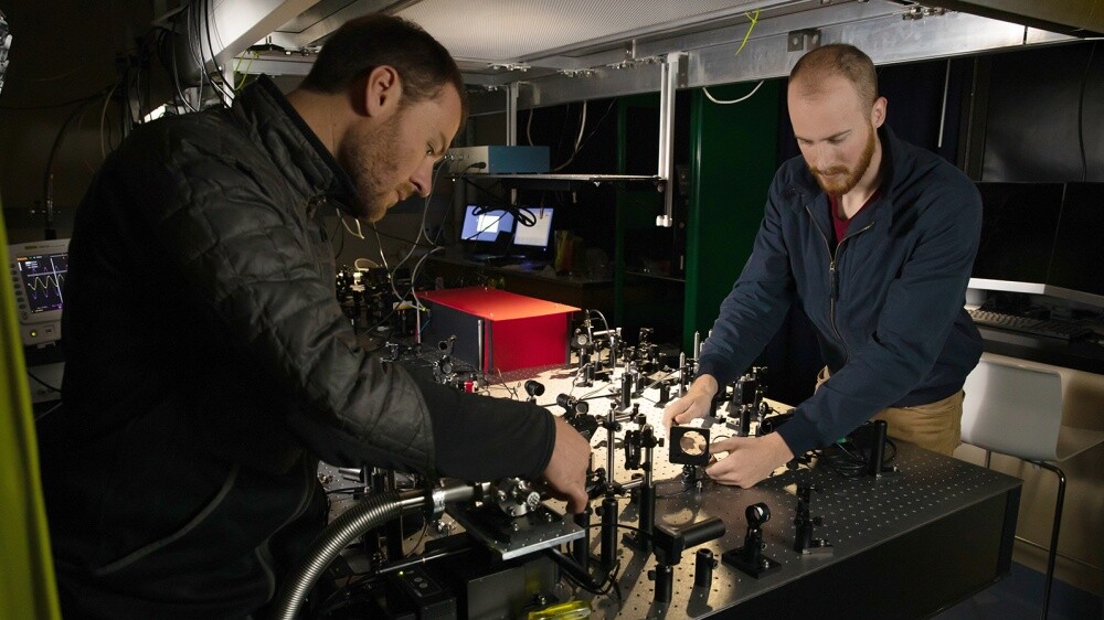 Scientists in the Alemán Lab work on the bolometer