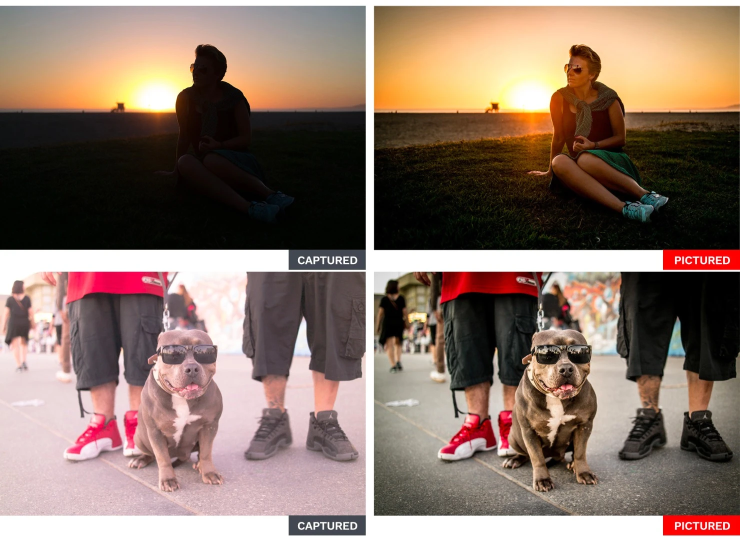 Examples of images as they came out of the camera, and then edited by the Pictured Technology AI