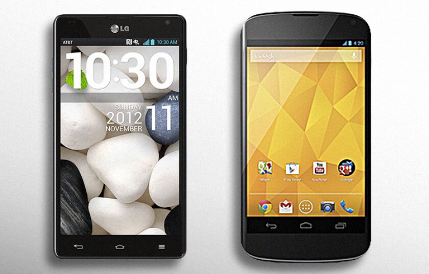 The Nexus 4 (right) makes a strong case against the Optimus G