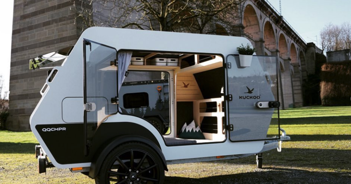 Kuckoo tiny camping trailer blows open big panorama with glass doors Kuckoo tiny camping trailer blows open big panorama with glass doors