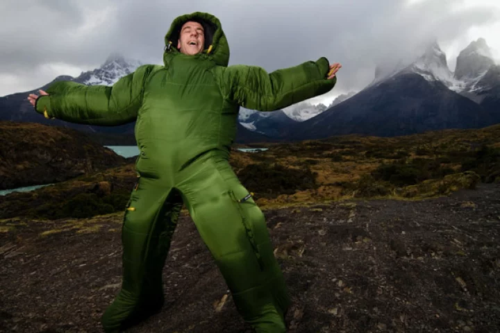 The Selk'Bag (or Musuc'Bag) is a sleeping bag with arms, legs and a hood, which can be both slept in and worn as outerwear (Photo: Selk'Bag)