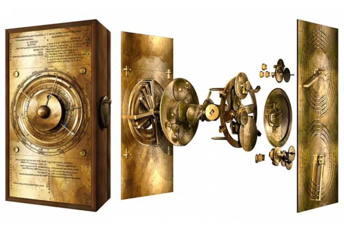 Exploded model of the Cosmos gearing of the Antikythera Mechanism