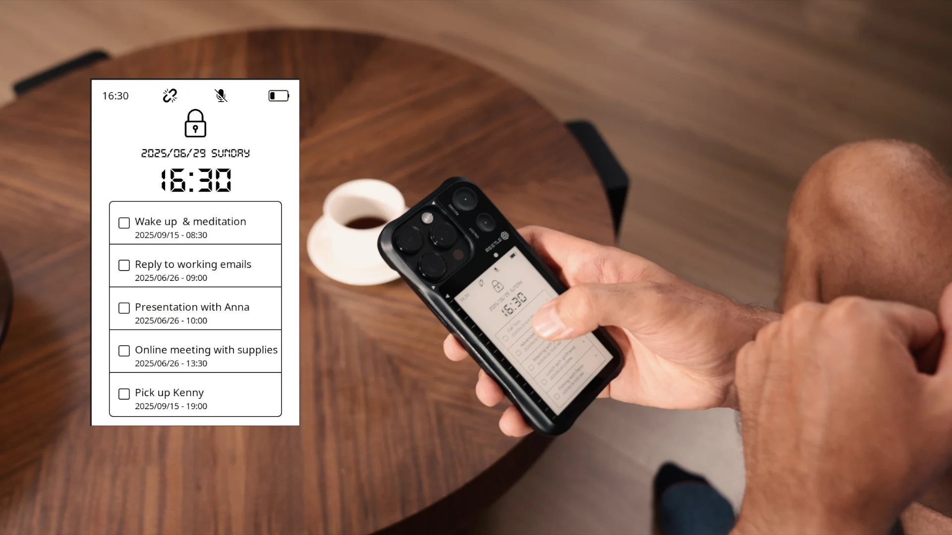 Eye-friendly reading plus productivity apps on the back of an iPhone