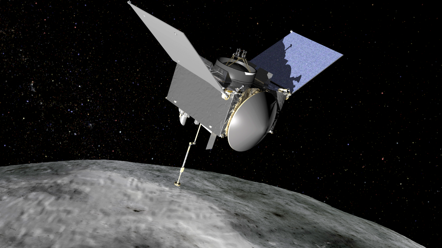 Artist's impression of the OSIRIS-REx spacecraft in action