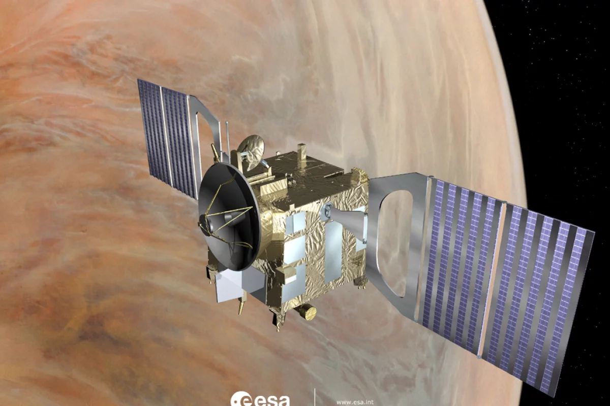 Visualization of the Venus Express in orbit above Venus (Image: ESA)