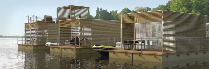 Abifloat features a collection of floating homes that incorporate modular and sustainable design