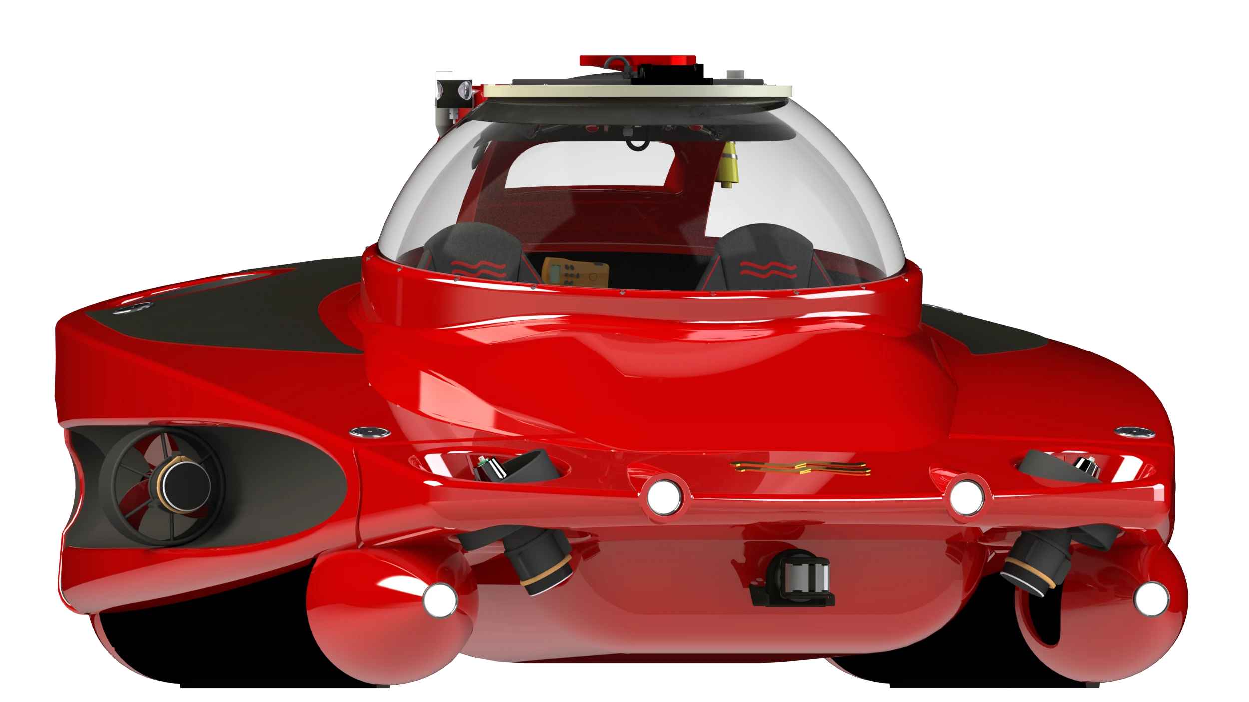 2 x 2.7 kW brushless electric thrusters provide horizontal propulsion and 4 x 2.7 kW thrusters provide vectored vertical propulsion