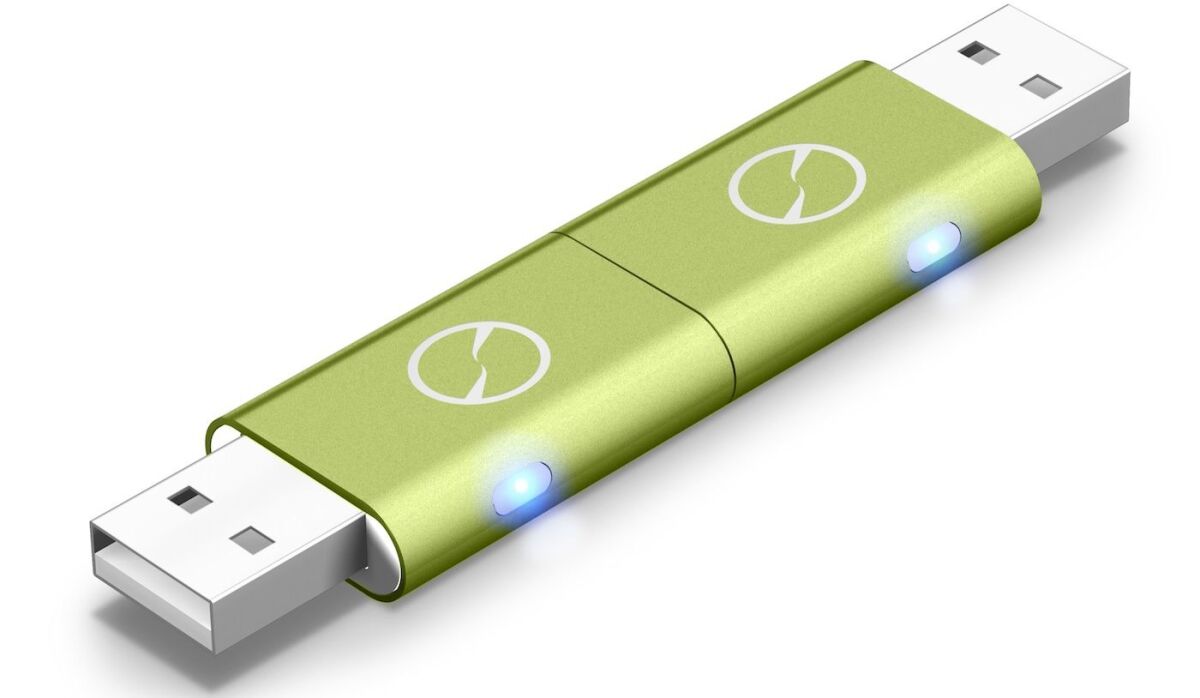 The system comprises dual iTwin USB sticks, each of which can be used to access the encrypted data