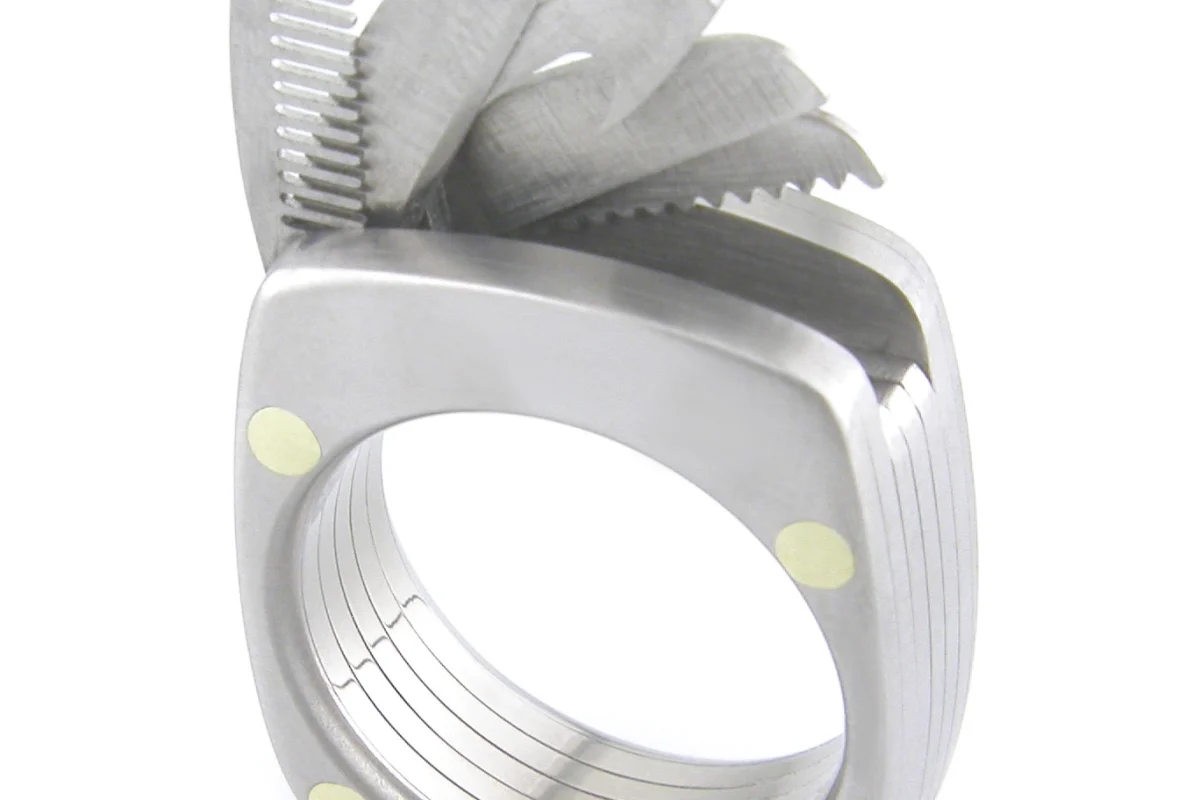 The Titanium Utility Ring incorporates five tiny folding tools