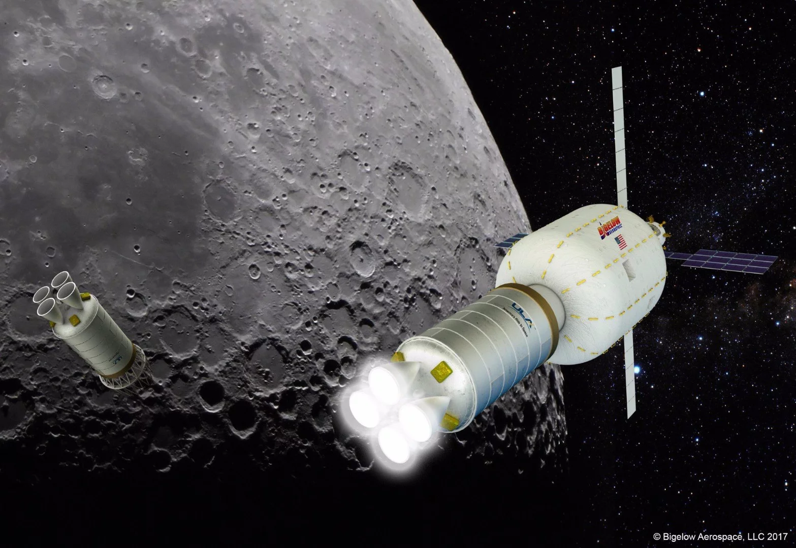 A ACES rocket inserting the B330 into lunar orbit