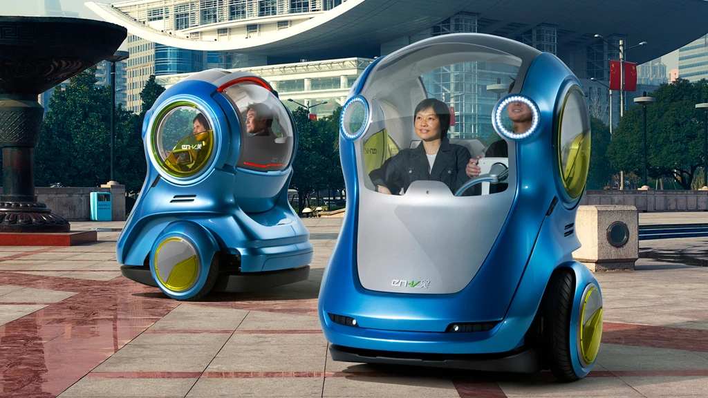 GM's EN-V is a concept two-wheeled vehicle for personal transportation in the cities of the future - Xiao (Laugh) model design pictured