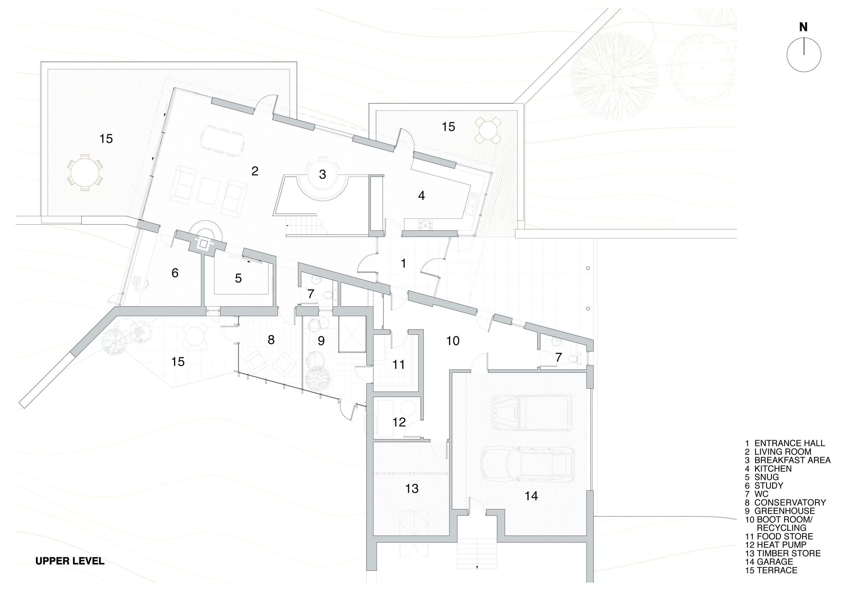 Plan of Three Glens' upper level (Image: Mark Waghorn Architects)