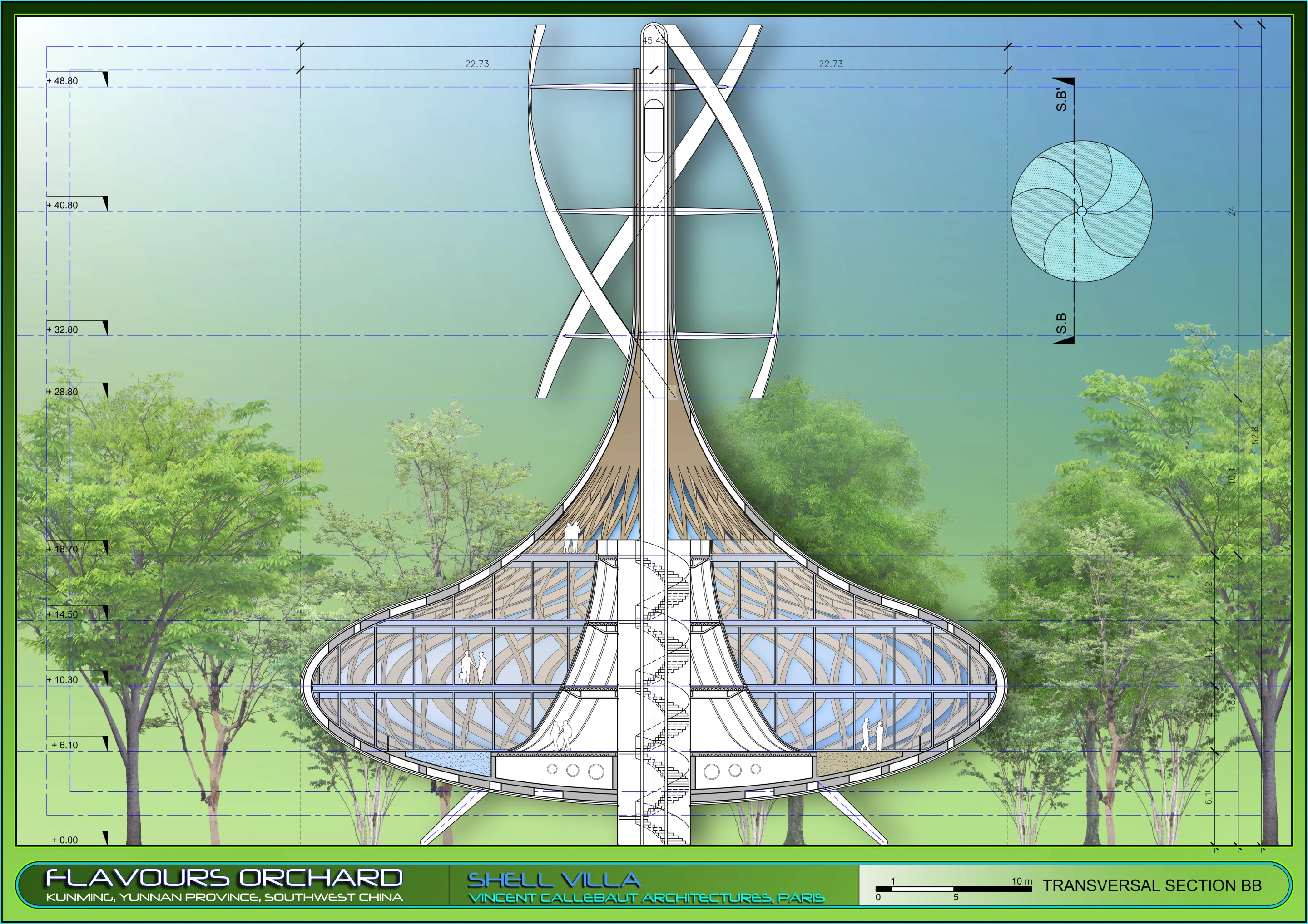 Shell Villa section BB (Image: Vincent Callebaut Architectures)