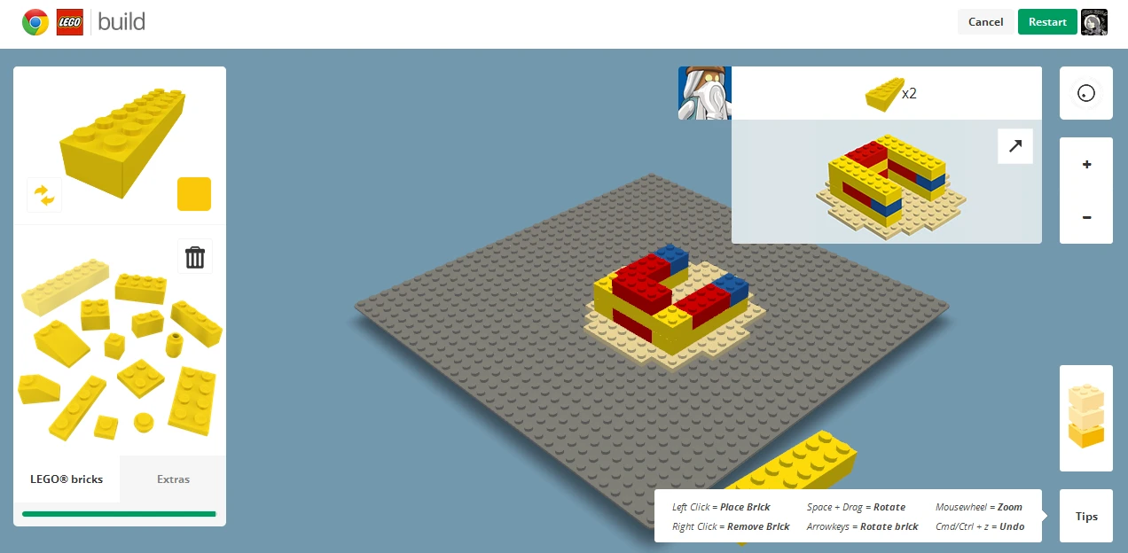 Lego challenges help teach how to use the web client and build structures