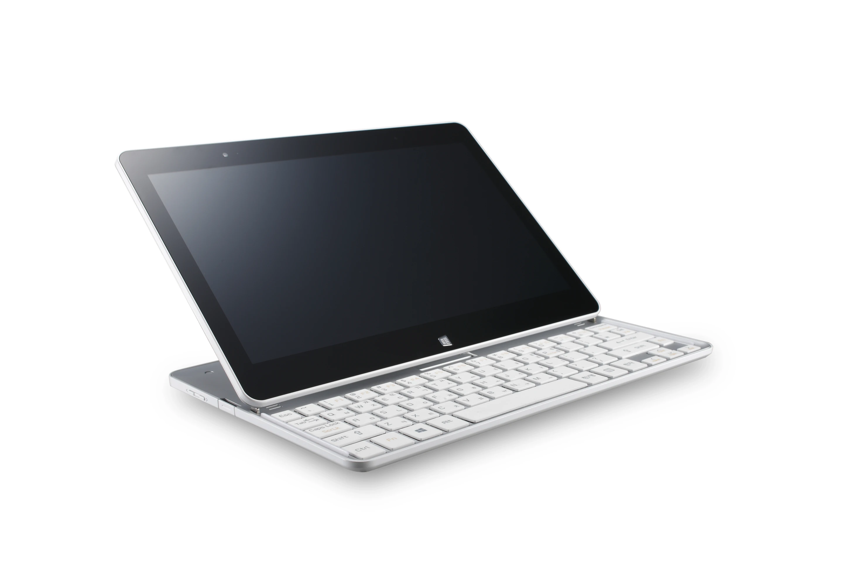 At the press of a button to the side, the device's mechanism pushes the display panel back and up to lock at a comfortable viewing angle and reveals the slide-out QWERTY keyboard