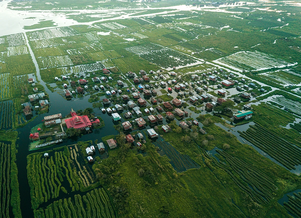 Inle Lake, Myanmar, shot with a DJI Mavic Pro. (Credit: Dimitar Karanikolov / Behance CC BY-NC-ND 4.0)