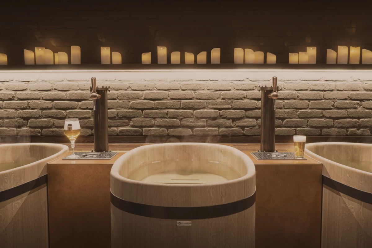The sleek aesthetic of Bath and Barley in Belgium is a look you'll most likely find in the burgeoning US beer spa scene
