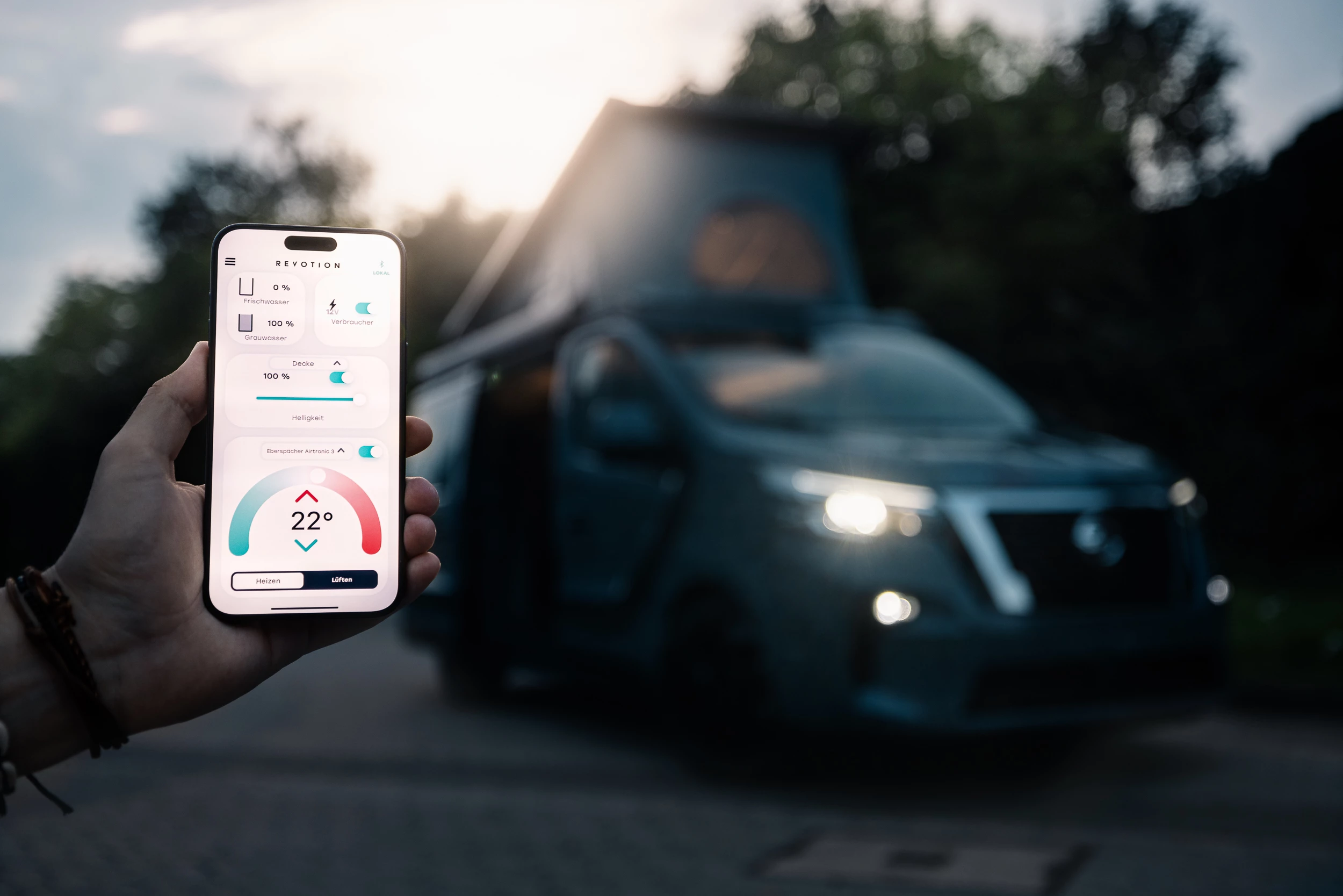 The new Revotion control app developed in conjunction with Revotion promises more streamlined control and monitoring in Nissan's Seaside camper van