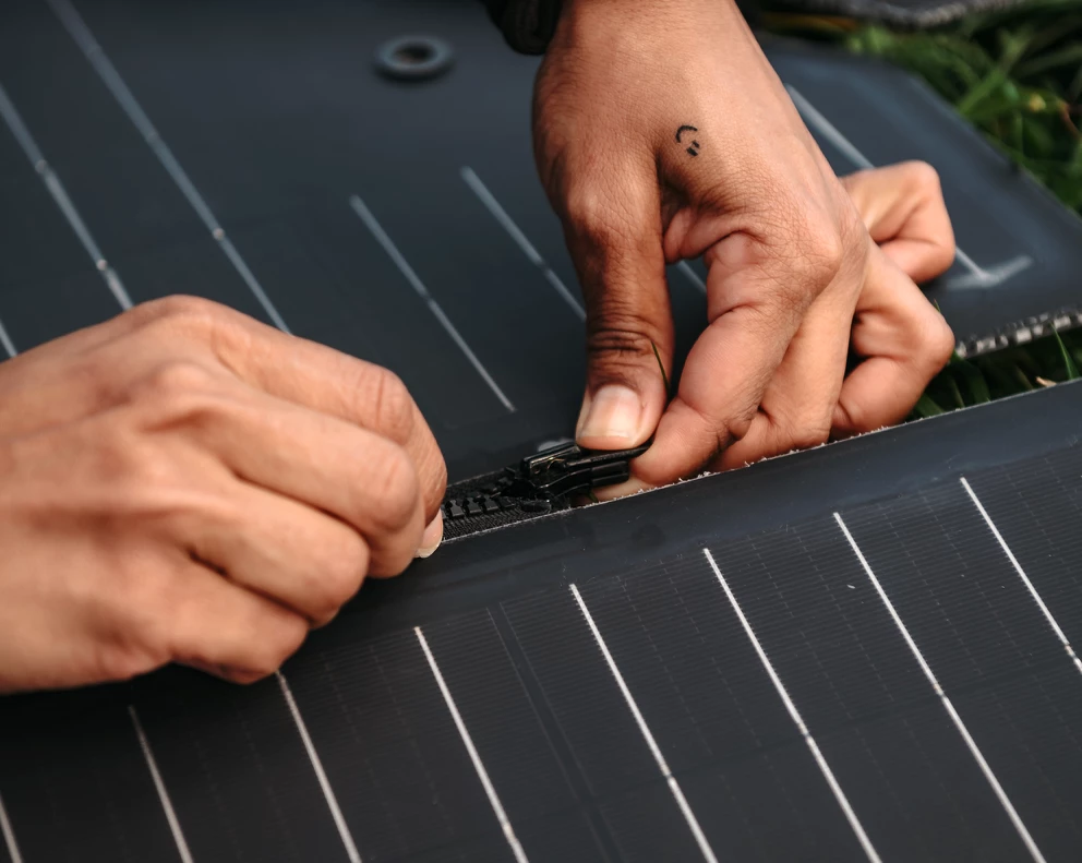 Zip off a single panel and use it for a short tent-camping trip, then zip it back and take the whole thing on more power-hungry RV trips
