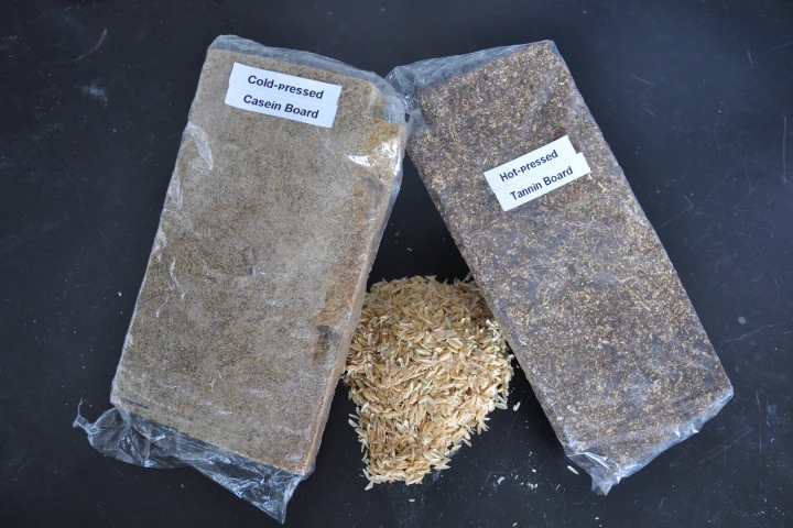 Examples of different types of particleboard made from rice husks
