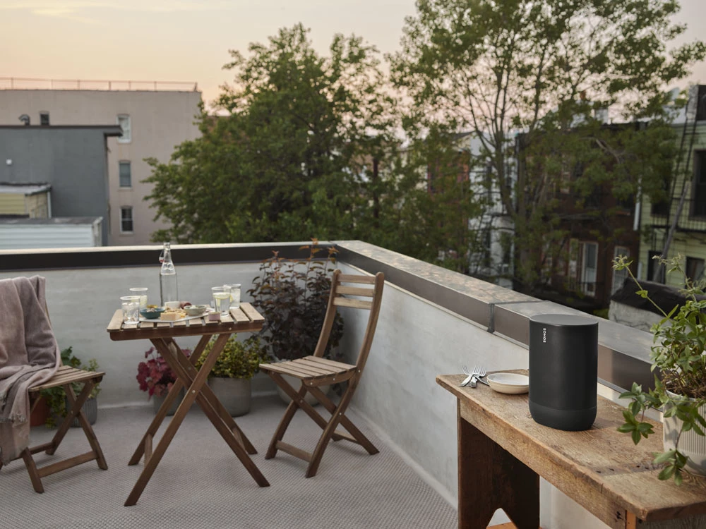 On the deck, the Sonos Move can work as an outdoor extension of an in-home Sonos system or simply as a Bluetooth speaker