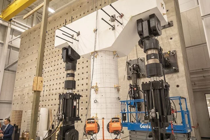 A limb-inspired bridge column undergoes testing at Texas A&M University