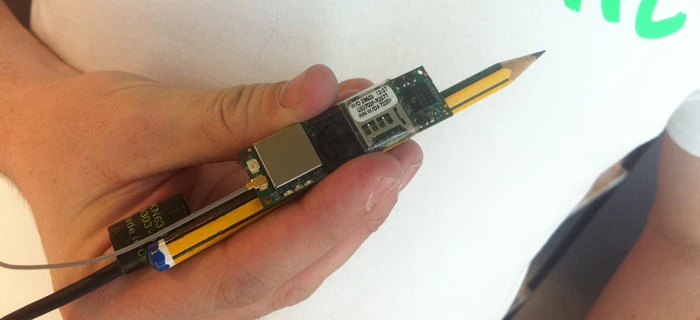 The first Lernstift prototype, which was essentially a mini-computer attached to an ordinary pencil