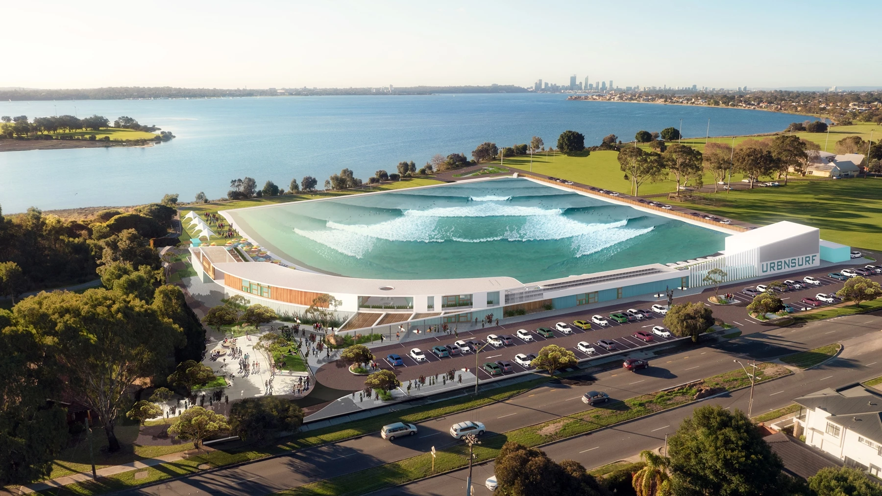 The lagoon itself will cover an area of 2.4 ha (5.7 ac) and its waves will be created by a mechanical "wavefoil" running along its center