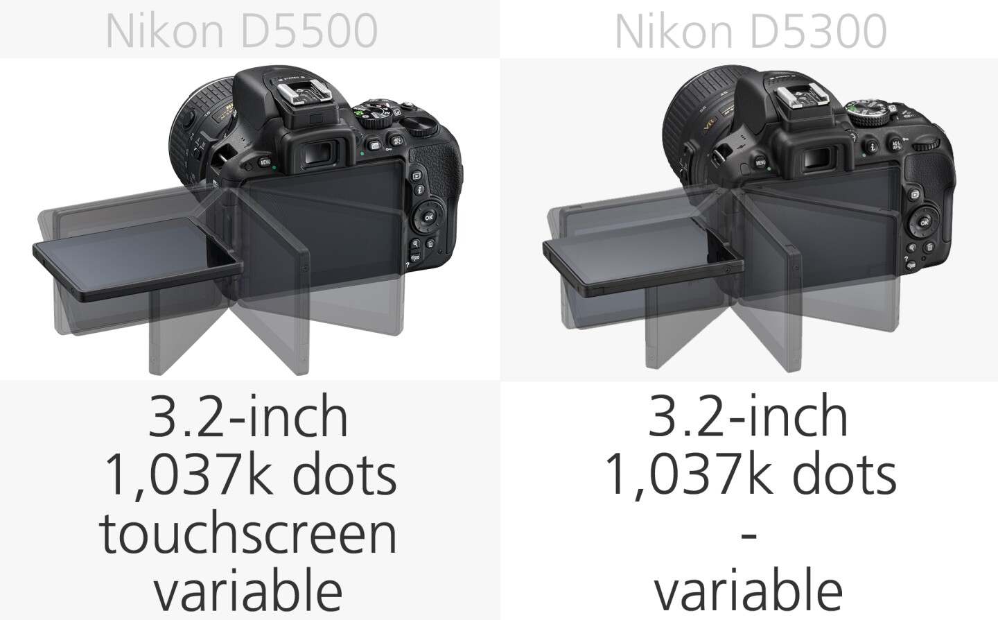 Nikon D5500 vs. Nikon D5300 rear monitor comparison