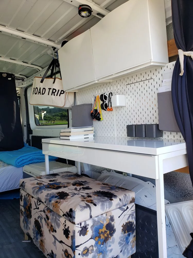 Flippie's workstation allows Grace to continue her blog on the go